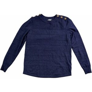 The Pulse Boutique Sweater Womens Small Blue Textured Stripe Button Shoulder